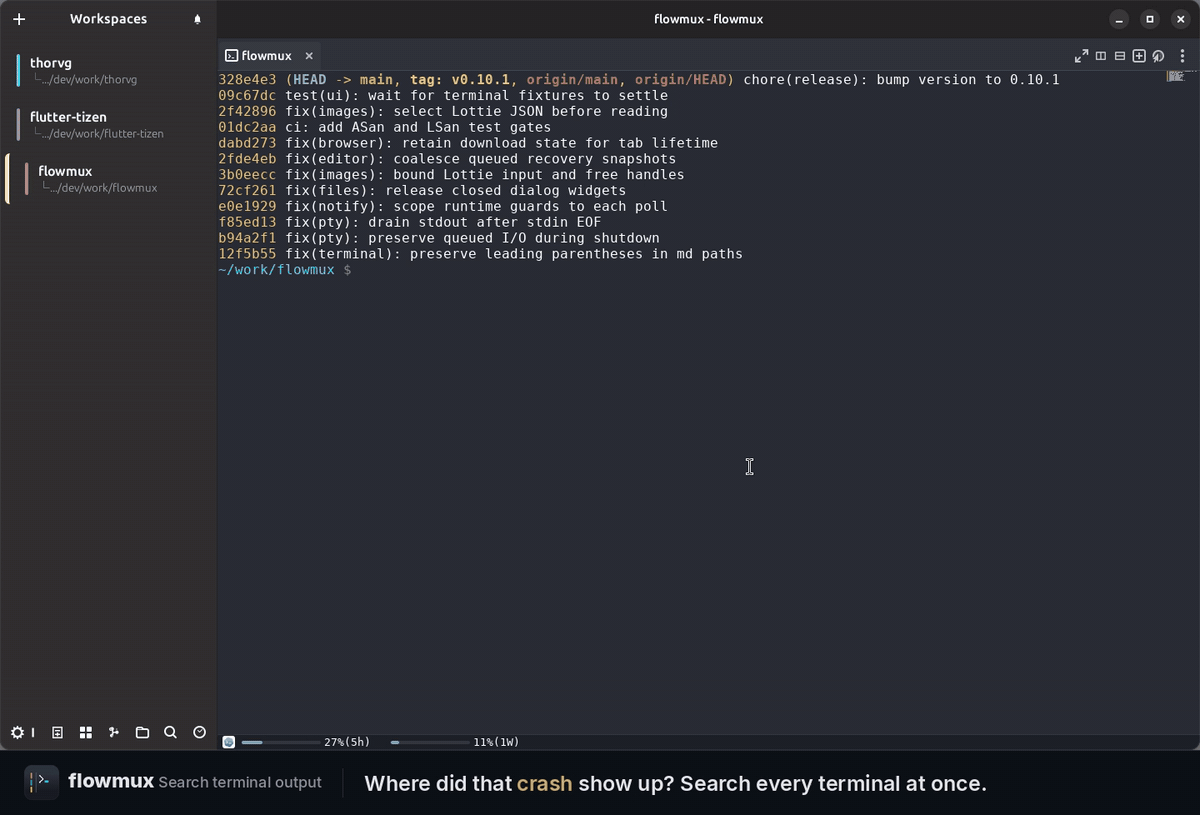 Search terminal output across workspaces and jump to matching lines